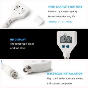 Electric massager showing battery, HD display, and electrode installation features.