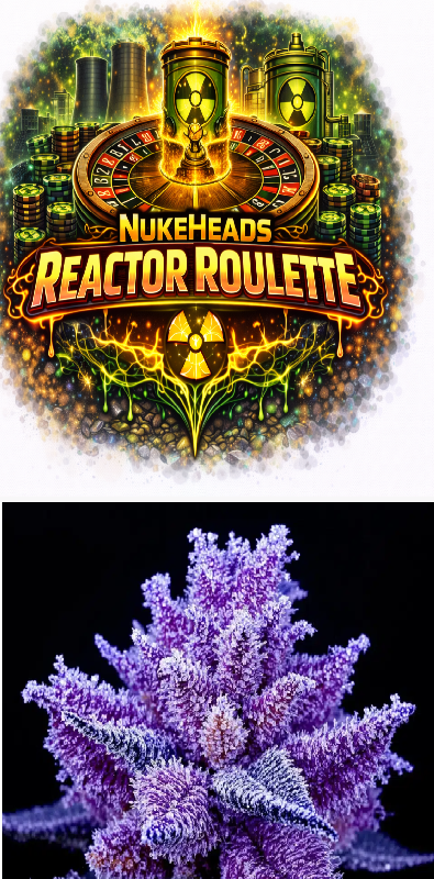 Logo of NUK3H3ADS Reactor Roulette with a vibrant purple coral image.